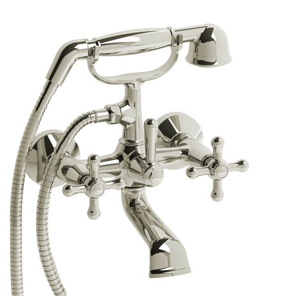 Riobel Classic GN06LBN Bathtub Filler 4-1/2" 4PC Deck-Mount W/2-Lever Hand Shower Nickel