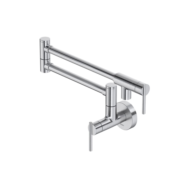 Riobel Lateral LT900SS 24-3/8"SR Pot Filler Wall-Mount 1-Hole Kitchen Faucet Swing FNPT 5.50 GPM With 2-Lever Handles Stainless
