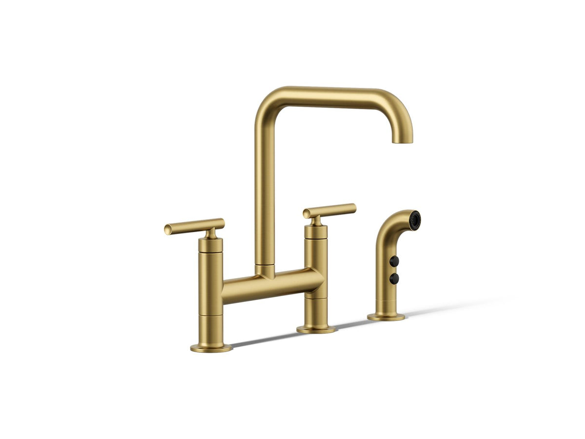 Kohler 7548-4-2MB Purist Two-hole bridge kitchen sink faucet with side sprayer