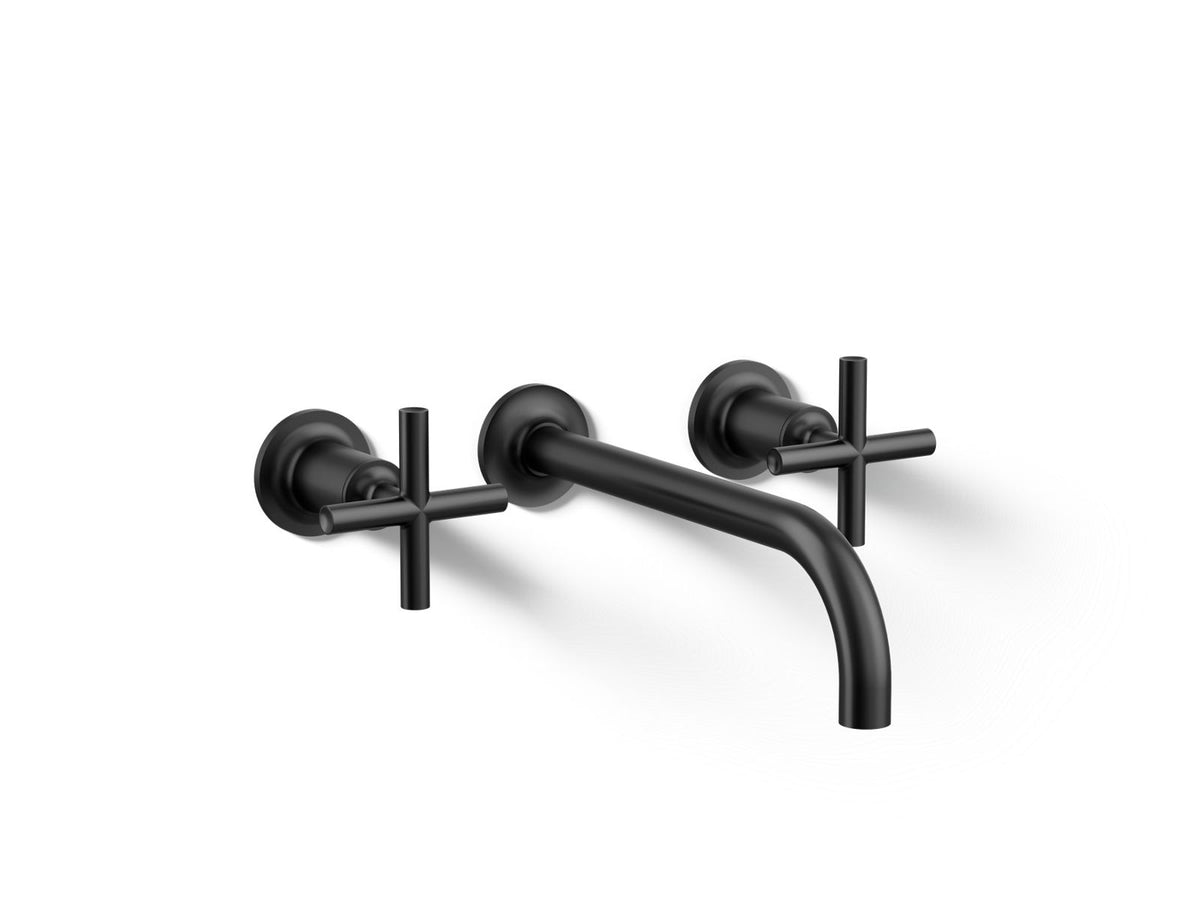 Kohler T14414-3-BL Purist Wall-mount bathroom sink faucet trim with Cross handles, 1.2 gpm