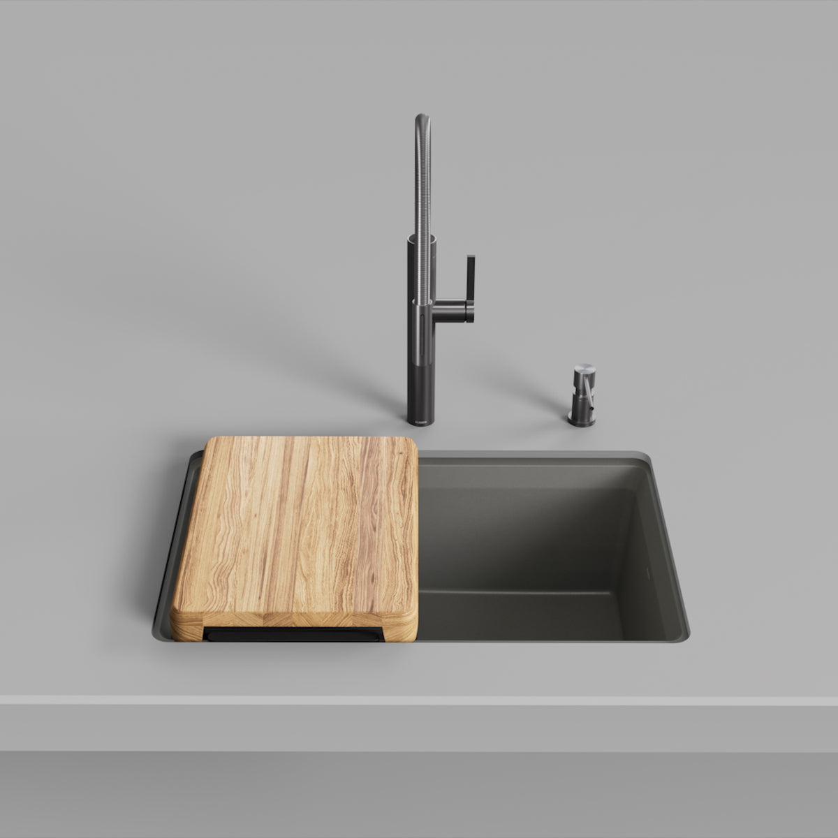 Blanco - 403882 - Inteos SILGRANIT 30" Single Bowl Reversible Undermount Workstation Kitchen Sink - Volcano Gray - Beauty Shot 2
