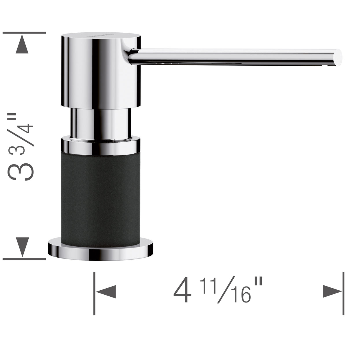 Blanco - 402574 - Lato Soap Dispenser - Chrome/Coal Black - Dimension Shot