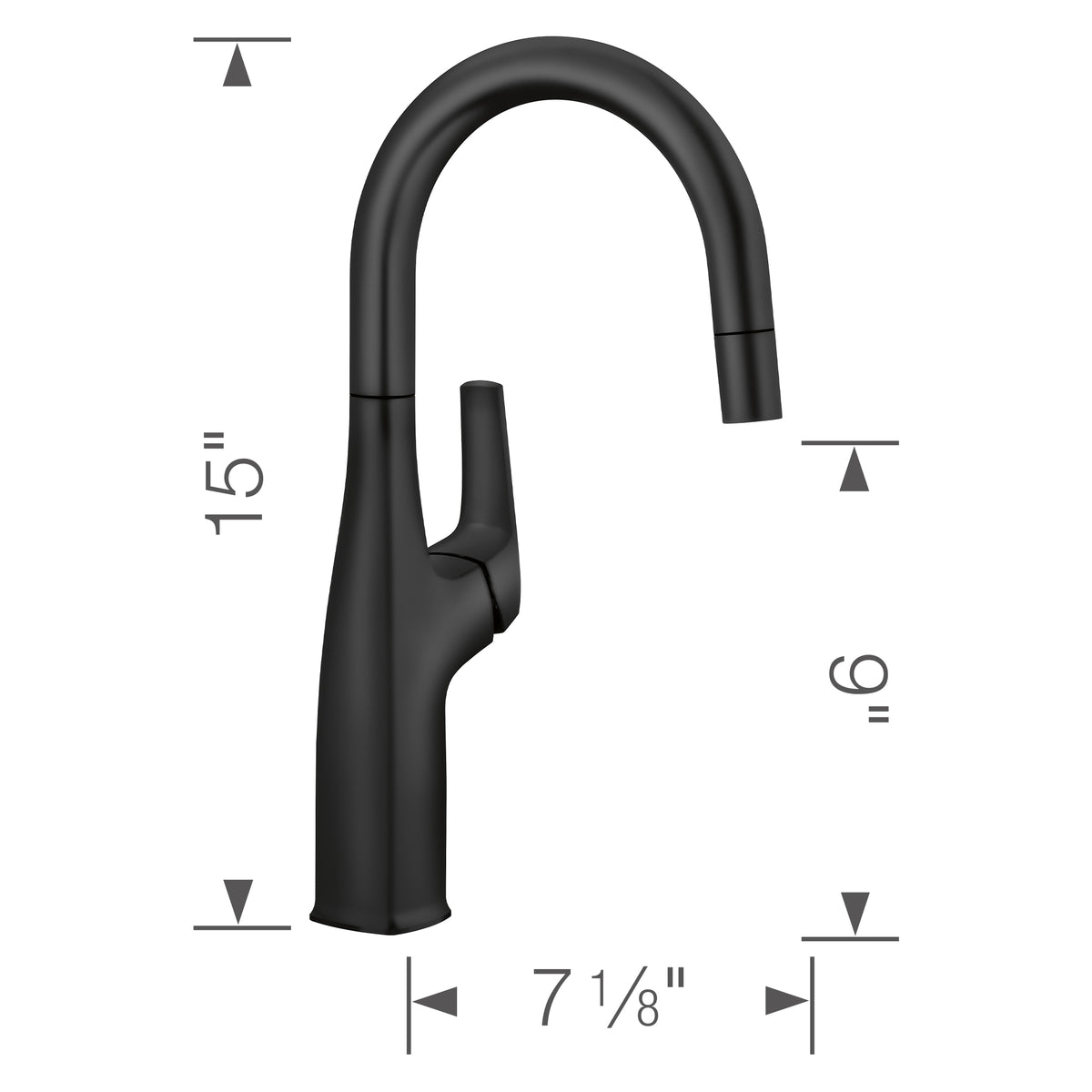 Blanco - 443021 - Rivana Pull-Down Bar Faucet - Matte Black - Dimension Shot