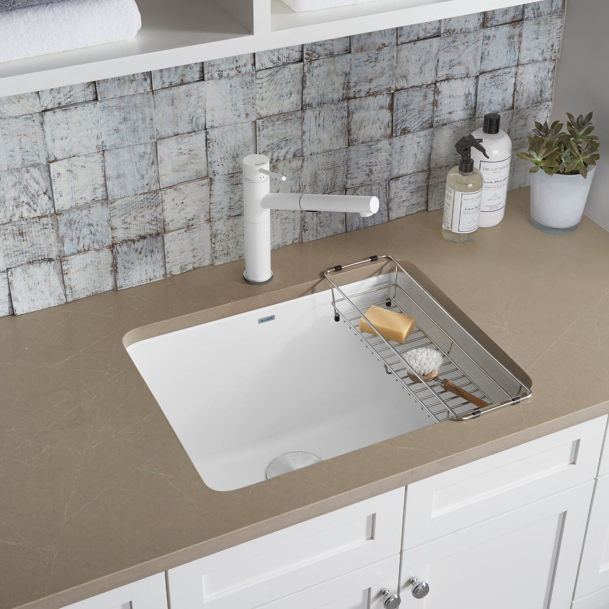 Blanco - 401908 - Liven SILGRANIT 25" Single Bowl Dual Mount Laundry Sink - White - Beauty Shot 2