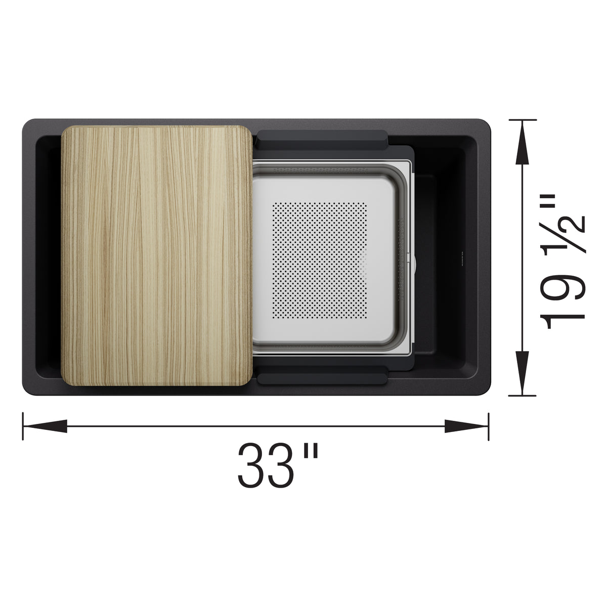 Blanco - 403884 - Inteos SILGRANIT 33" Single Bowl Reversible Undermount Workstation Kitchen Sink - Coal Black - Dimension Shot 2