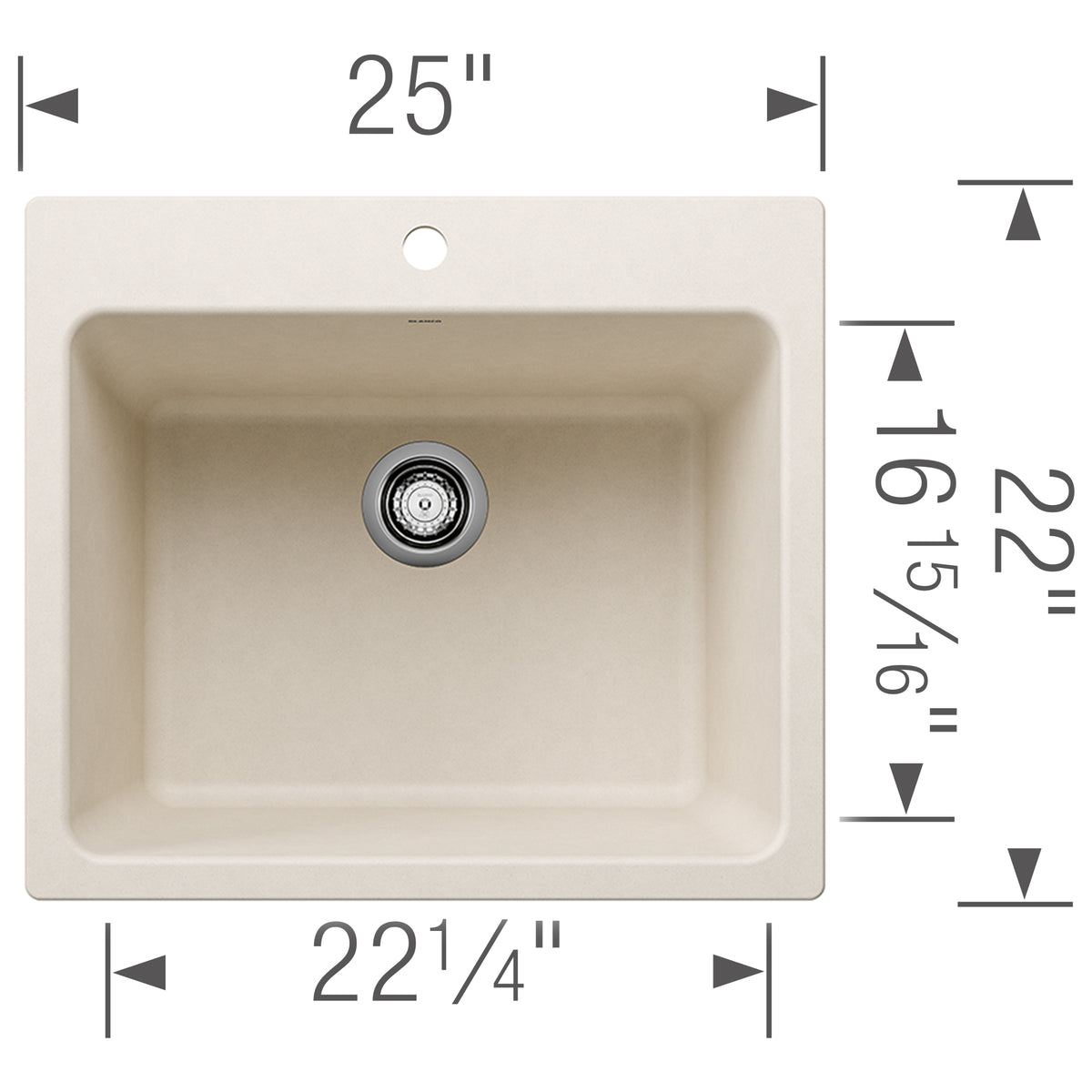 Blanco - 402874 - Liven SILGRANIT 25" Single Bowl Dual Mount Laundry Sink - Soft White - Dimension Shot