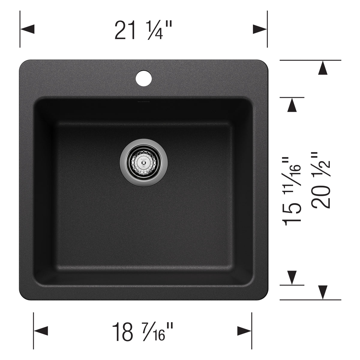 Blanco - 403659 - Liven SILGRANIT 21" Single Bowl Dual Mount Kitchen Sink - Anthracite - Dimension Shot