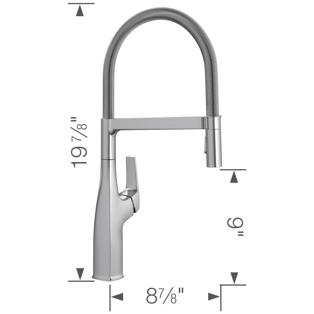 Blanco - 442676 - Rivana Semi-Pro Pull-Down Dual-Spray Kitchen Faucet - PVD Steel - Dimension Shot