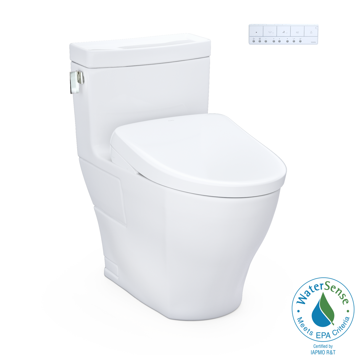 TOTO WASHLET+ Legato One-Piece Elongated 1.28 GPF Toilet and Contemporary WASHLET S7 Contemporary Bidet Seat, Cotton White - MW6244726CEFG#01