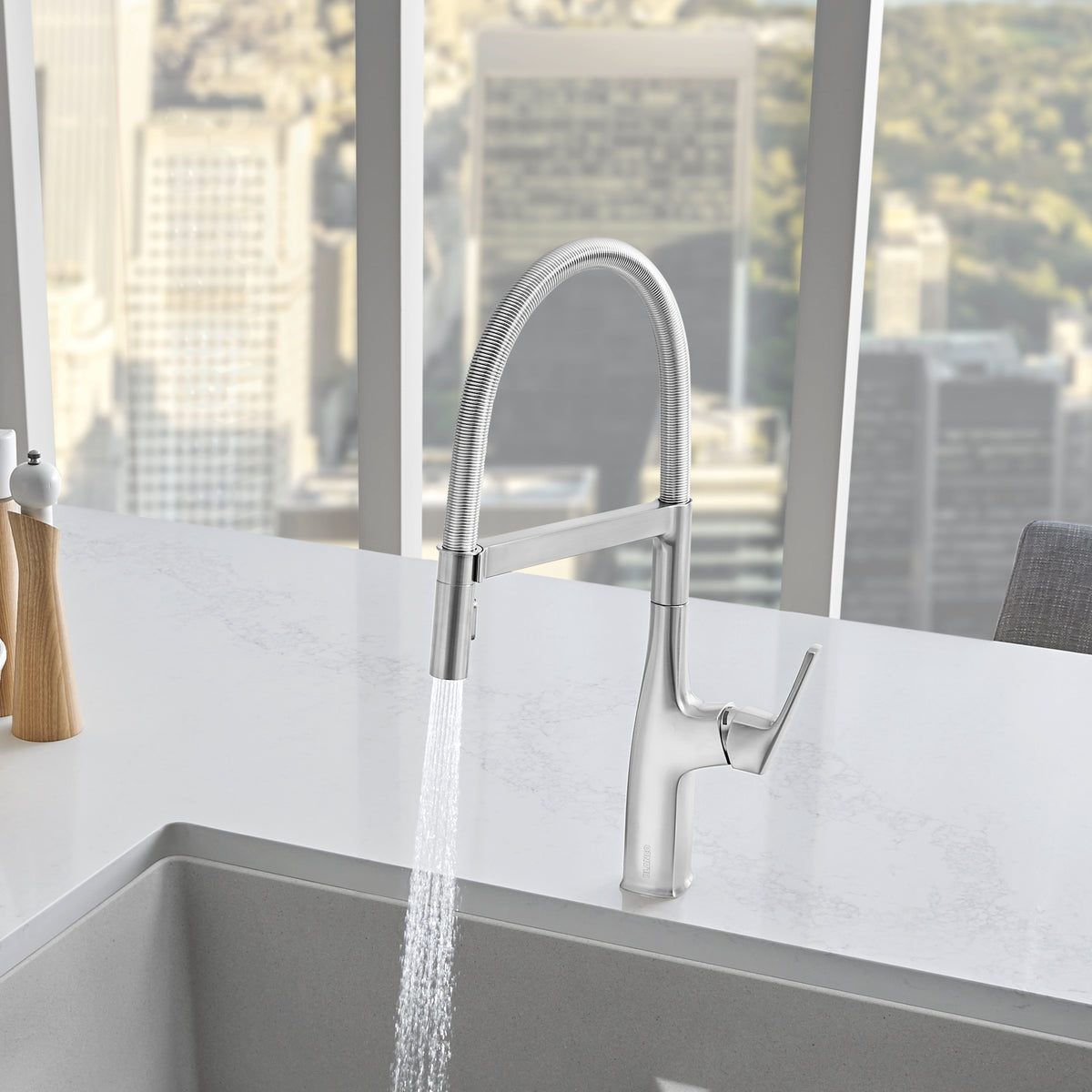 Blanco - 442676 - Rivana Semi-Pro Pull-Down Dual-Spray Kitchen Faucet - PVD Steel - Beauty Shot 6