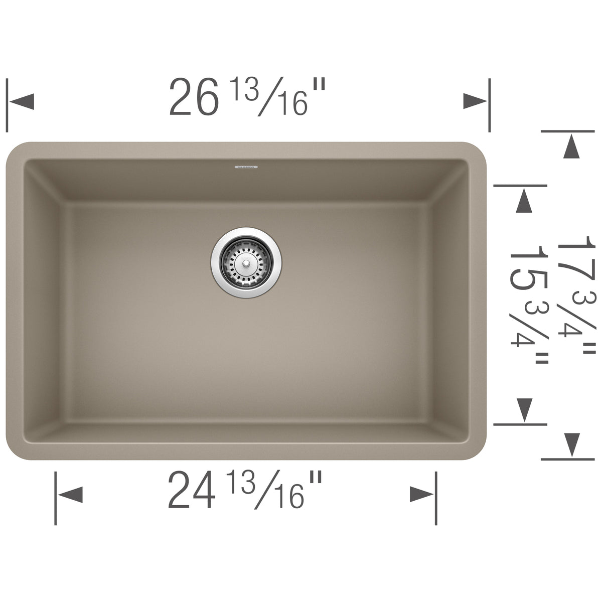 Blanco - 401893 - Precis SILGRANIT 27" Single Bowl Undermount Kitchen Sink - Truffle - Dimension Shot