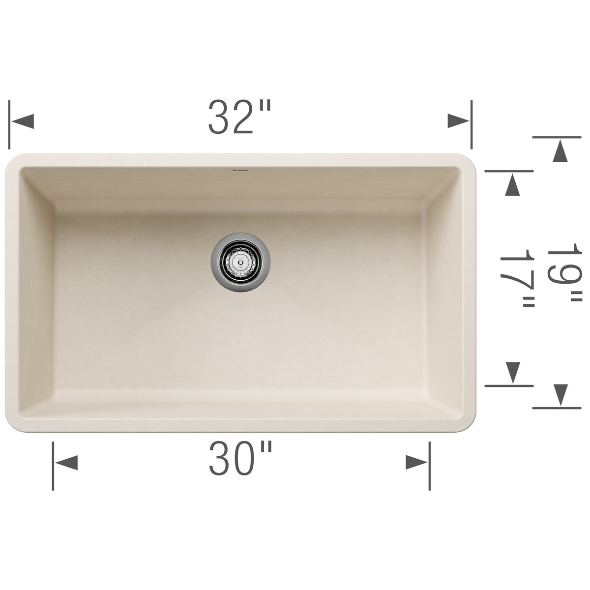 Blanco - 402884 - Precis SILGRANIT 32" Super Single Undermount Kitchen Sink - Soft White - Dimension Shot