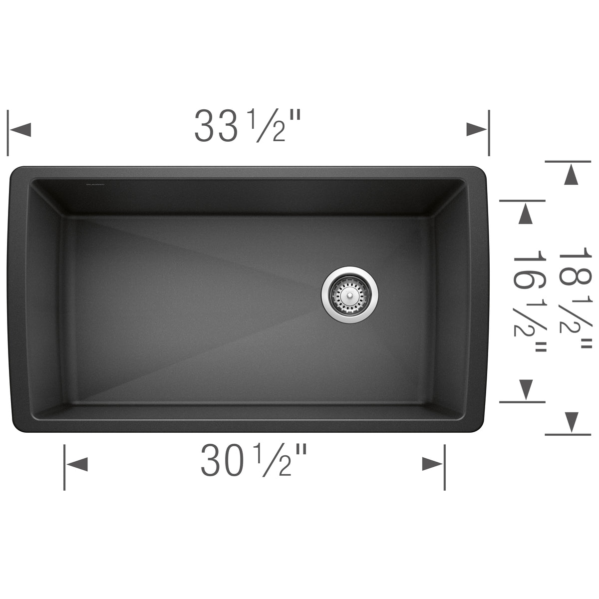 Blanco - 401623 - Diamond SILGRANIT 33" Super Single Undermount Kitchen Sink - Anthracite - Dimension Shot