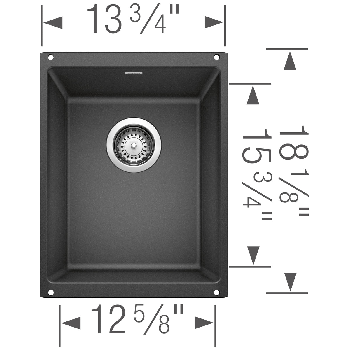Blanco - 400827 - Precis SILGRANIT 13" Undermount Bar Sink - Anthracite - Dimension Shot