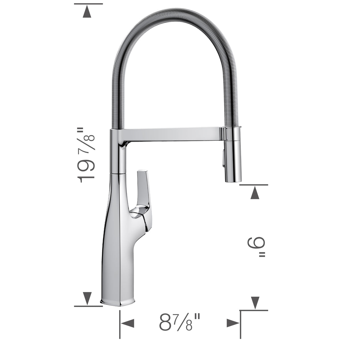 Blanco - 442675 - Rivana Semi-Pro Pull-Down Dual-Spray Kitchen Faucet - Chrome - Dimension Shot