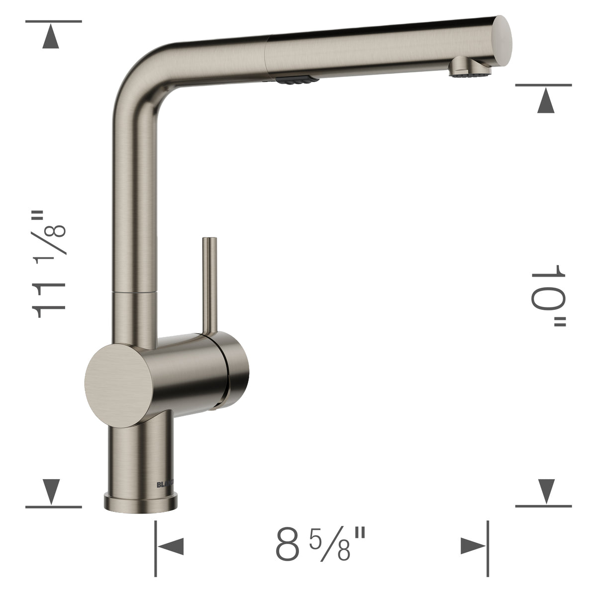 Blanco - 443251 - Linus Low Arc Pull-Out Dual-Spray Kitchen Faucet - Satin Platinum - Dimension Shot