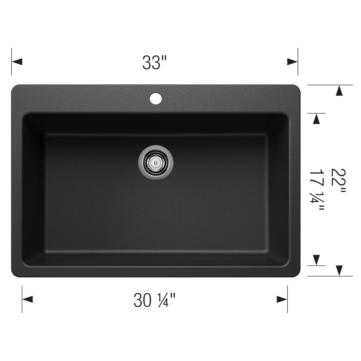 Blanco - 403598 - Liven SILGRANIT 33" Super Single Dual Mount Kitchen Sink - Anthracite - Dimension Shot
