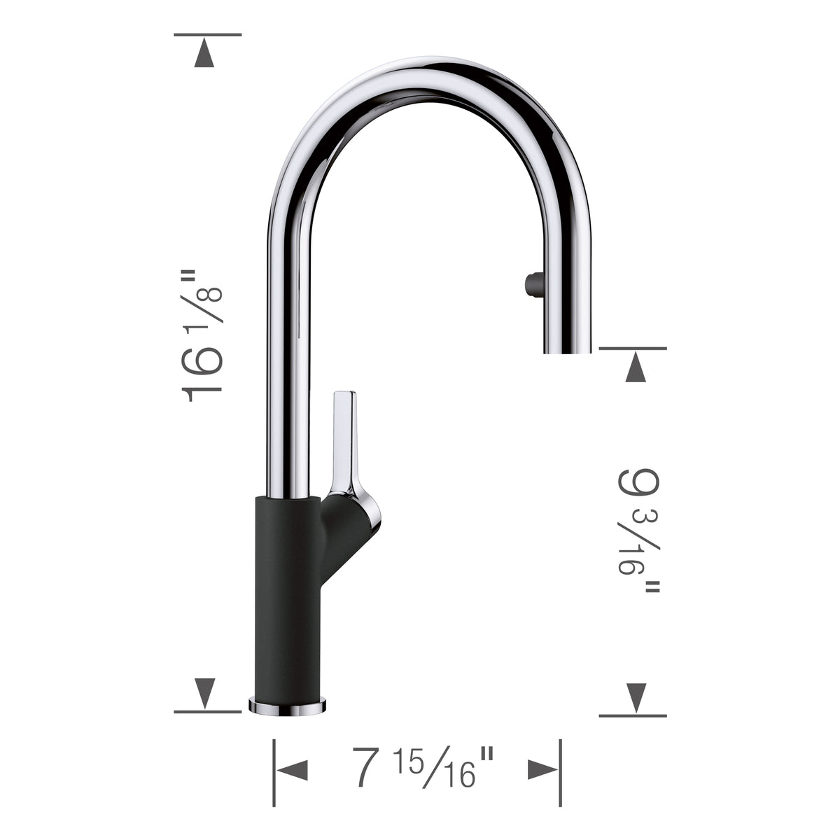 Blanco - 526398 - Urbena Pull-Down Dual-Spray Kitchen Faucet - Chrome/Coal Black - Dimension Shot
