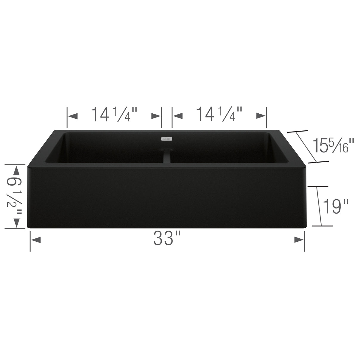 Blanco - 402597 - Vintera SILGRANIT 33" Double Bowl Apron-Front Farmhouse Sink - Coal Black - Dimension Shot