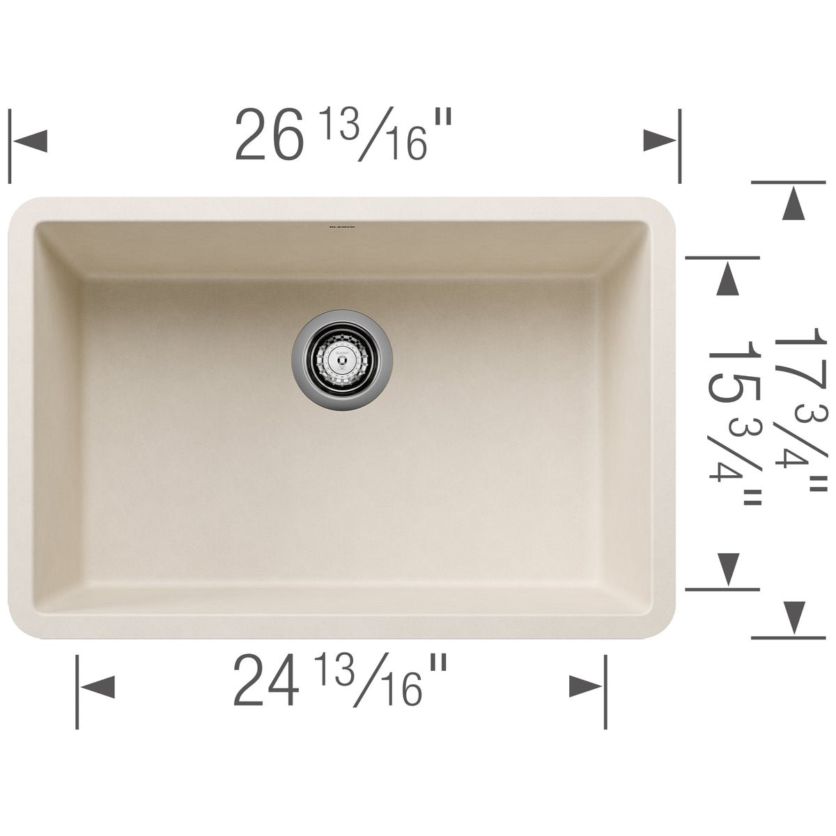 Blanco - 402880 - Precis SILGRANIT 27" Single Bowl Undermount Kitchen Sink - Soft White - Dimension Shot