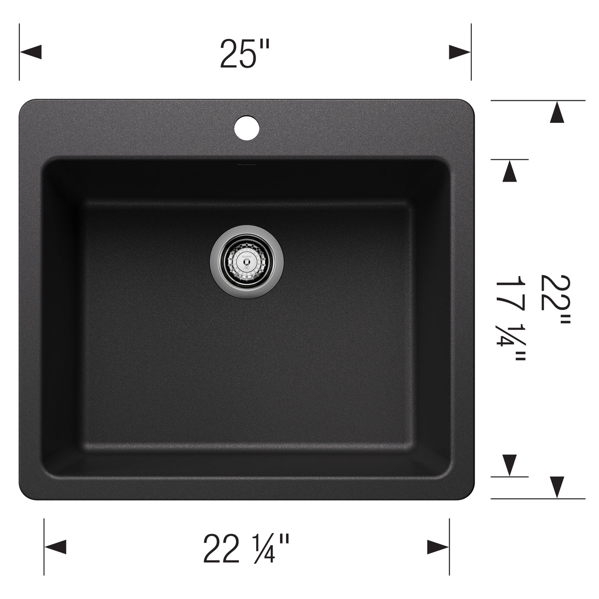 Blanco - 403651 - Liven SILGRANIT 25" Single Bowl Dual Mount Kitchen Sink - Anthracite - Dimension Shot