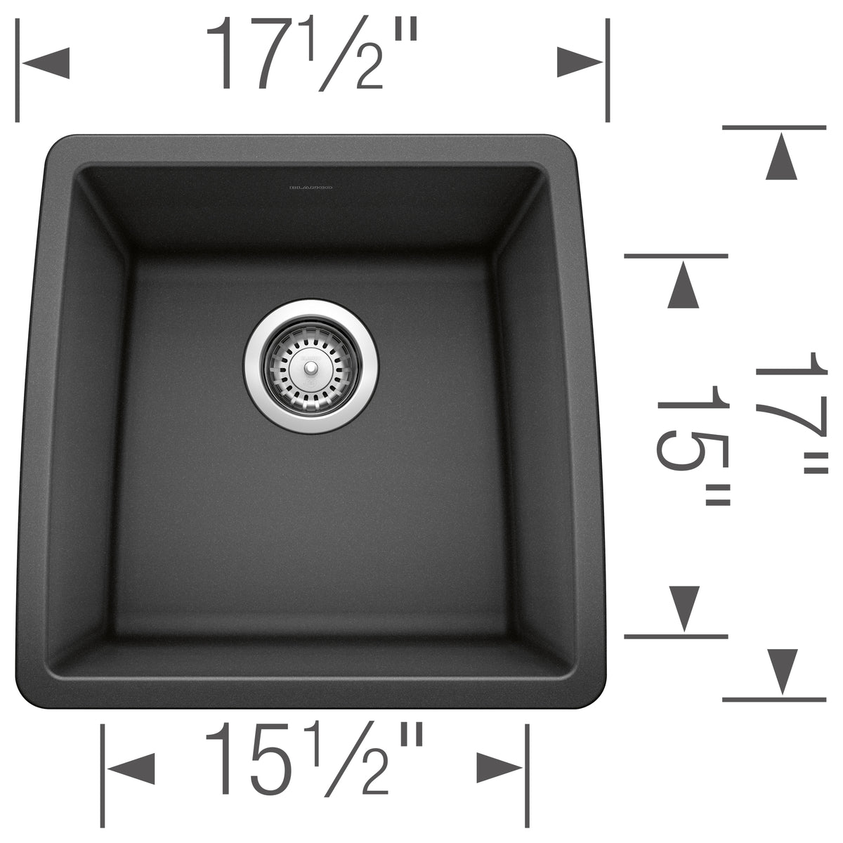 Blanco - 401841 - Performa SILGRANIT 17" Undermount Bar Sink - Anthracite - Dimension Shot