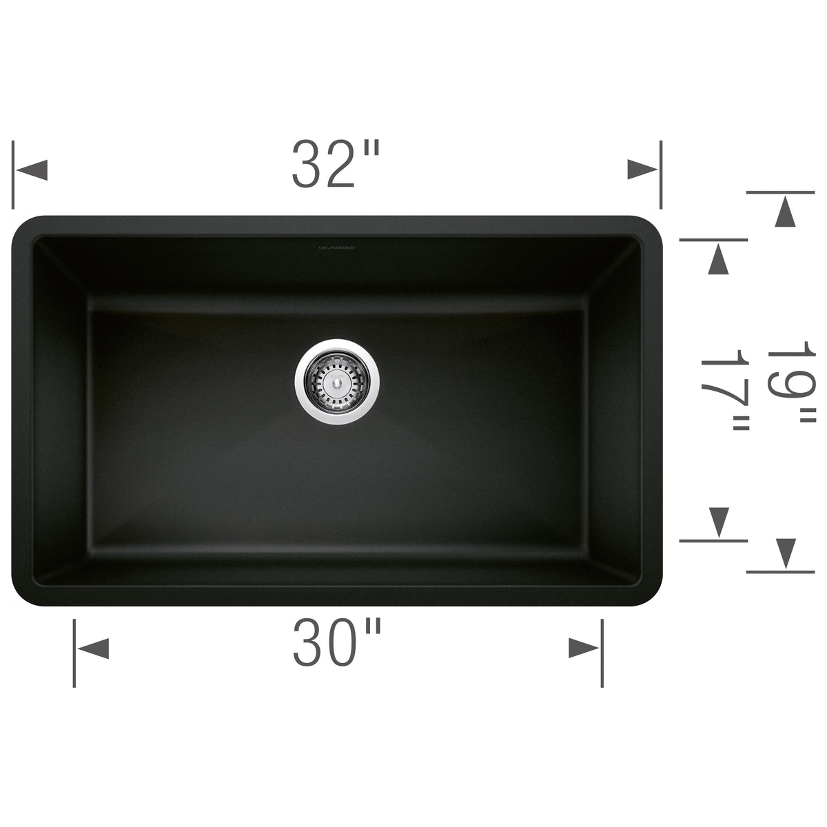 Blanco - 402660 - Precis SILGRANIT 32" Super Single Undermount Kitchen Sink - Coal Black - Dimension Shot