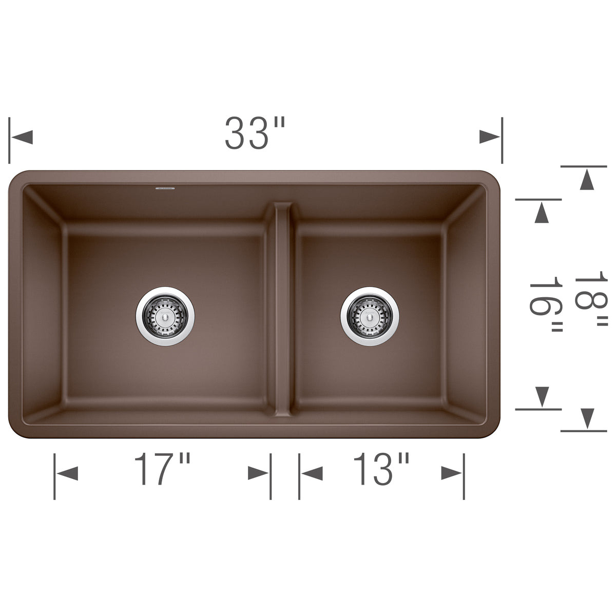 Blanco - 402066 - Precis SILGRANIT 33" 60/40 Reversible Double Bowl Undermount Kitchen Sink with Low Divide - Café - Dimension Shot
