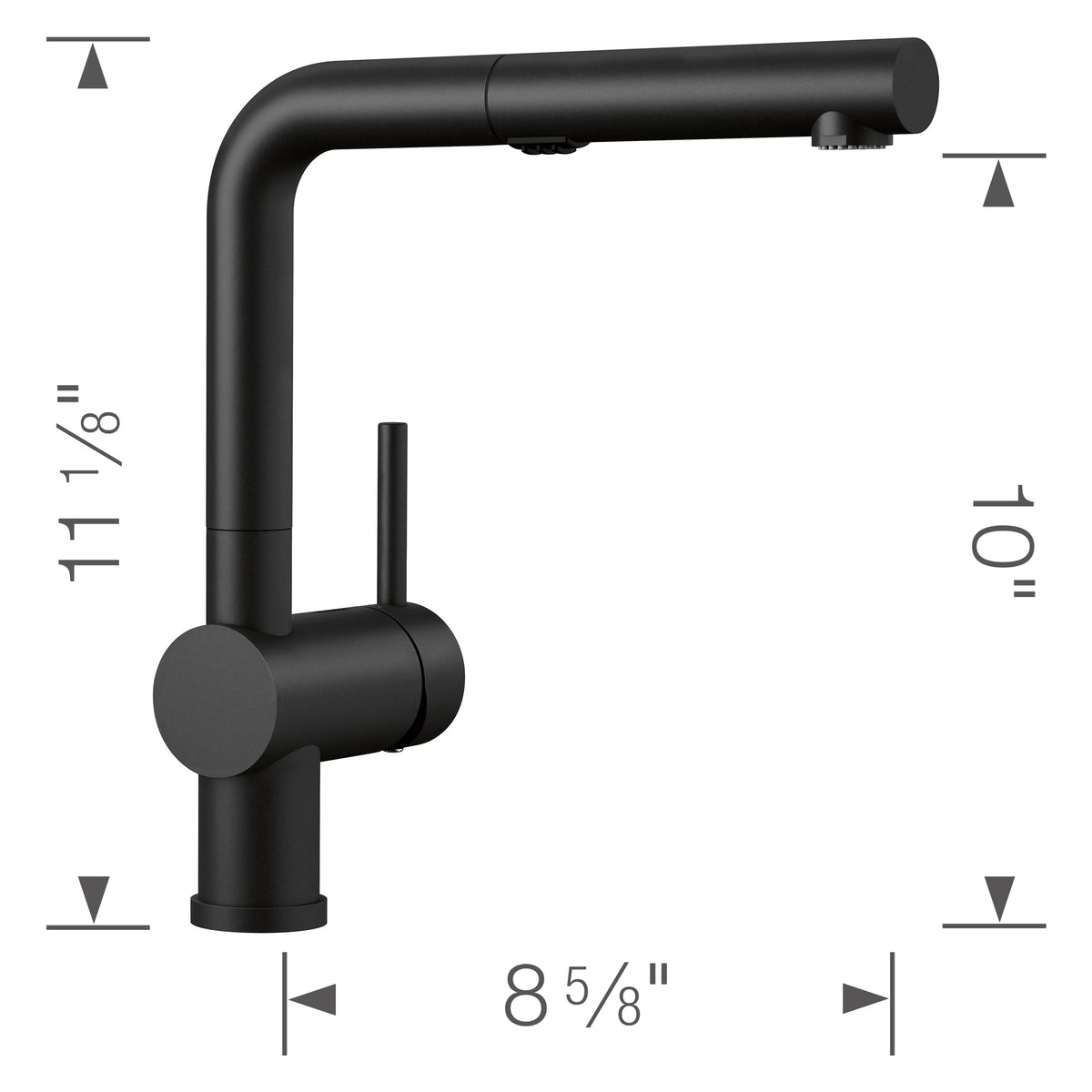 Blanco - 526374 - Linus Low Arc Pull-Out Dual-Spray Kitchen Faucet - Coal Black - Dimension Shot