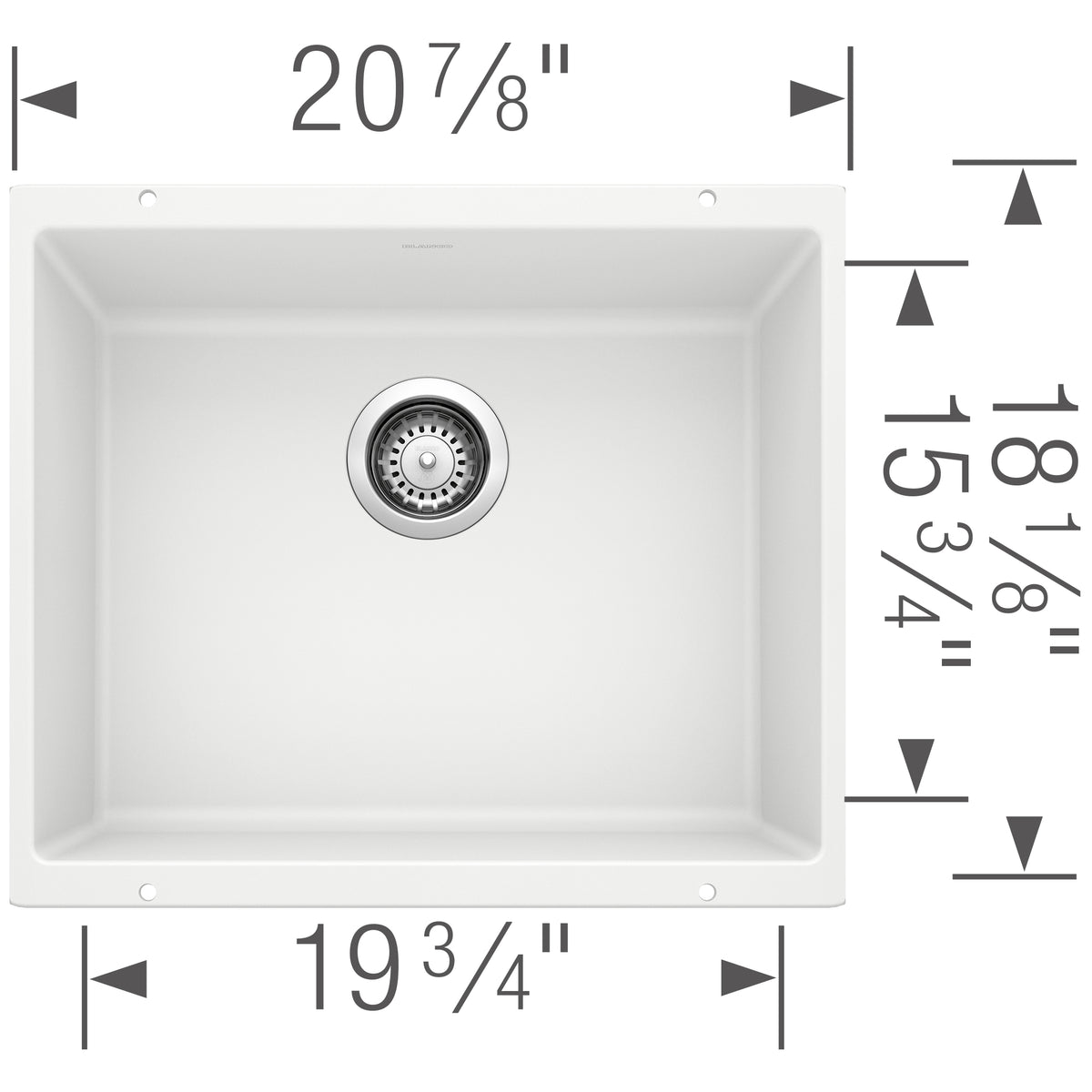 Blanco - 401704 - Precis SILGRANIT 21" Single Bowl Undermount Kitchen Sink - White - Dimension Shot