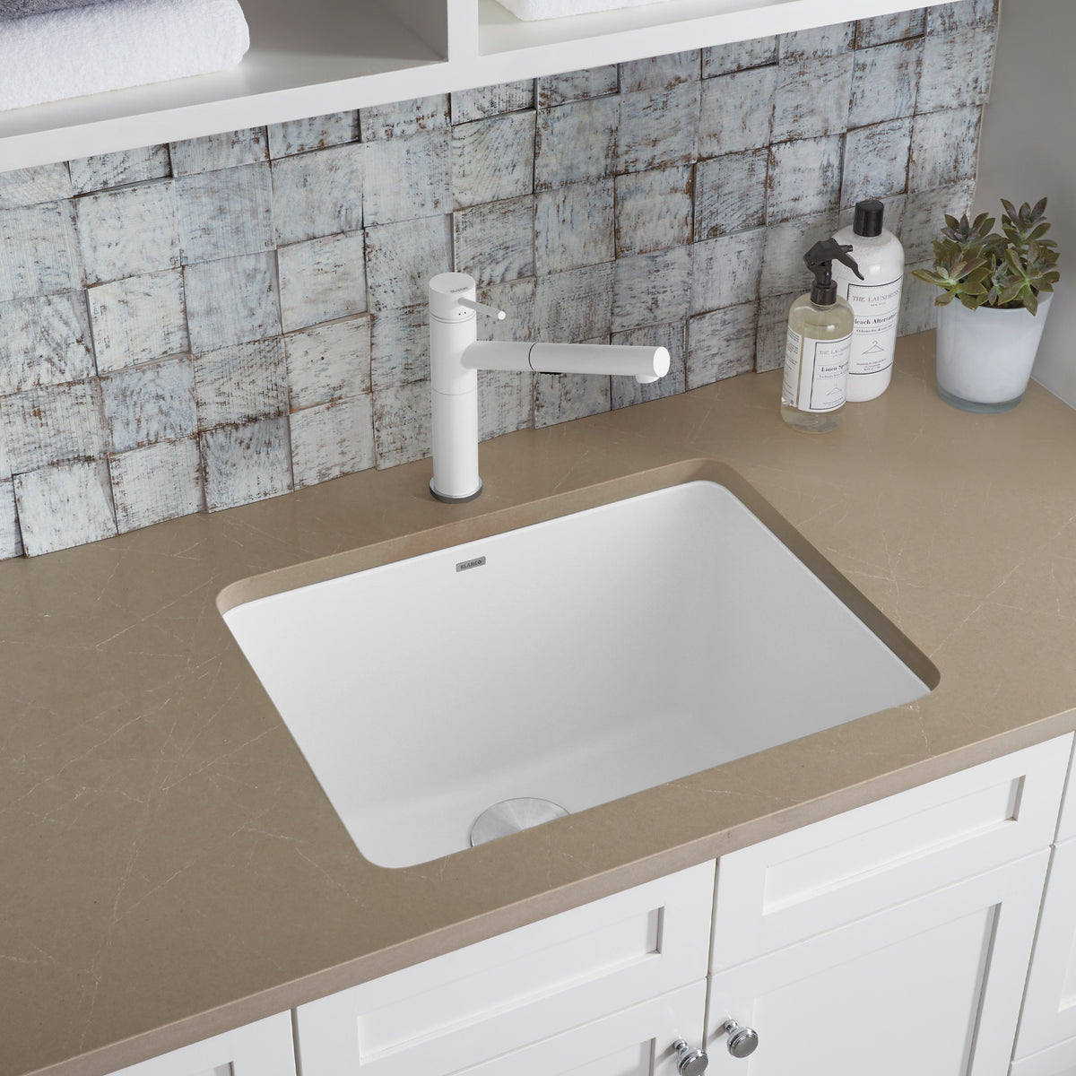 Blanco - 401908 - Liven SILGRANIT 25" Single Bowl Dual Mount Laundry Sink - White - Beauty Shot 3
