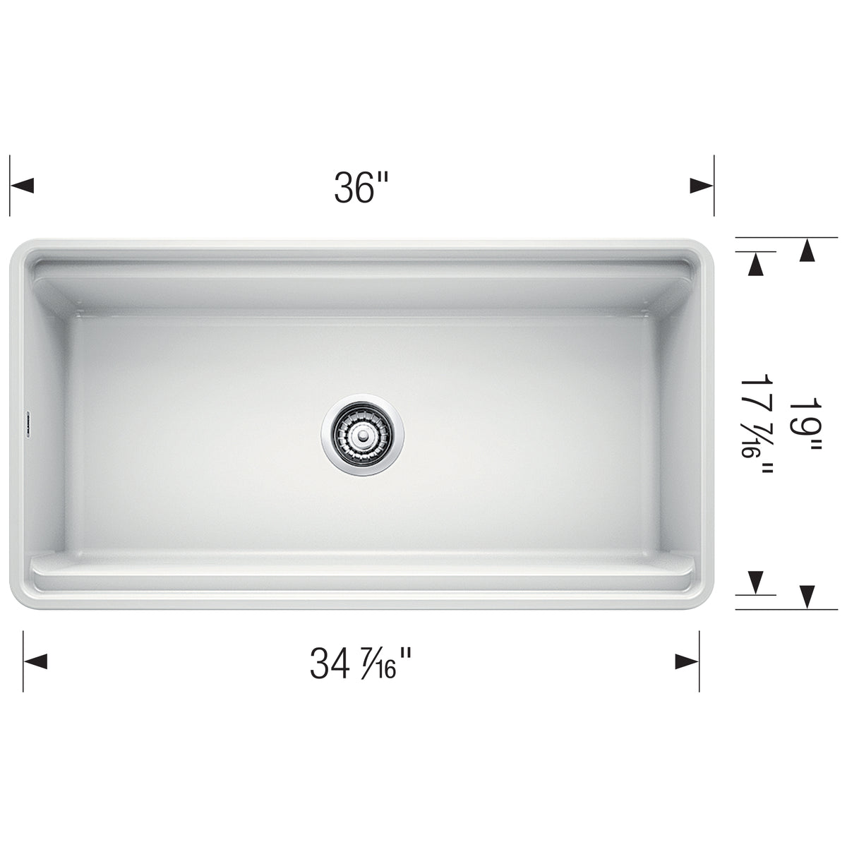 Blanco - 401808 - Profina 36" Single Bowl Apron-Front Fireclay Farmhouse Sink - White - Dimension Shot