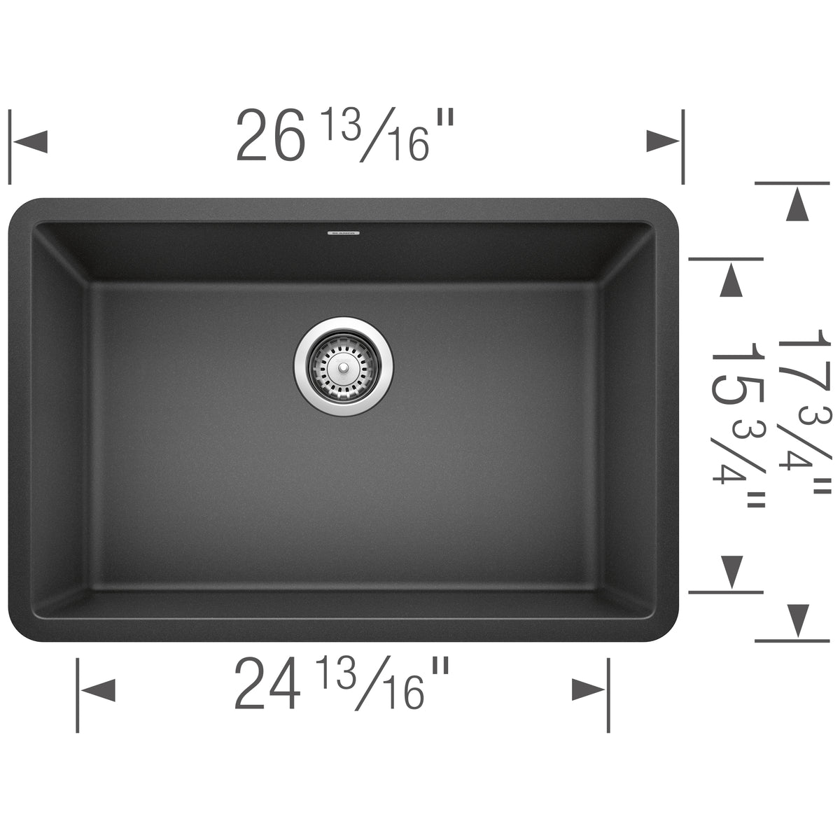 Blanco - 401888 - Precis SILGRANIT 27" Single Bowl Undermount Kitchen Sink - Anthracite - Dimension Shot