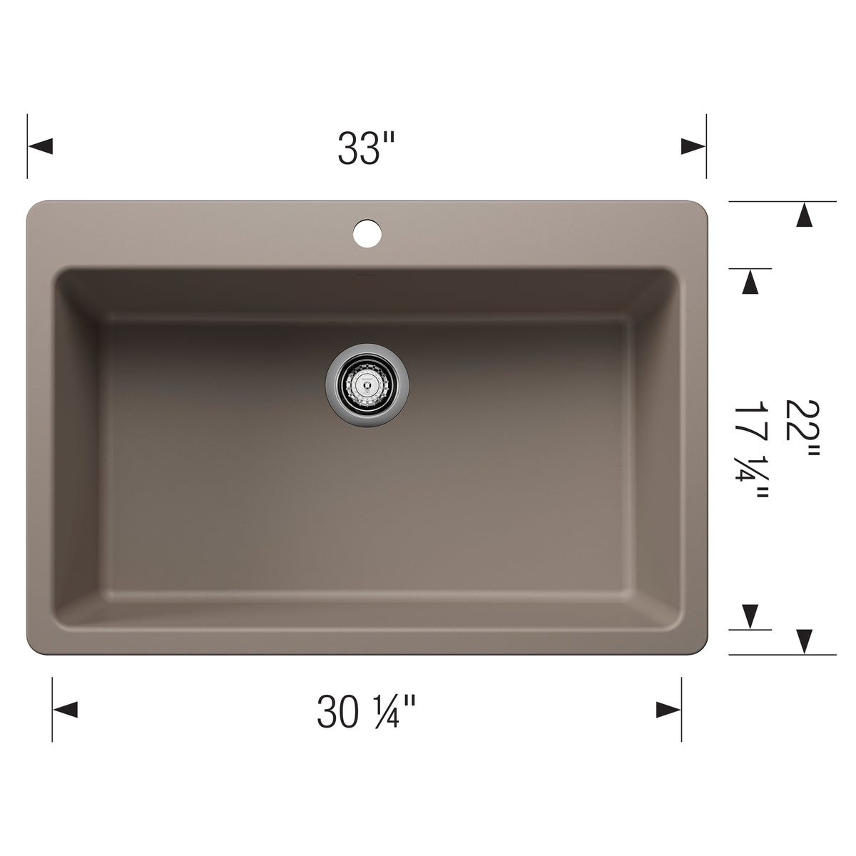 Blanco - 403630 - Liven SILGRANIT 33" Super Single Dual Mount Kitchen Sink - Truffle - Dimension Shot
