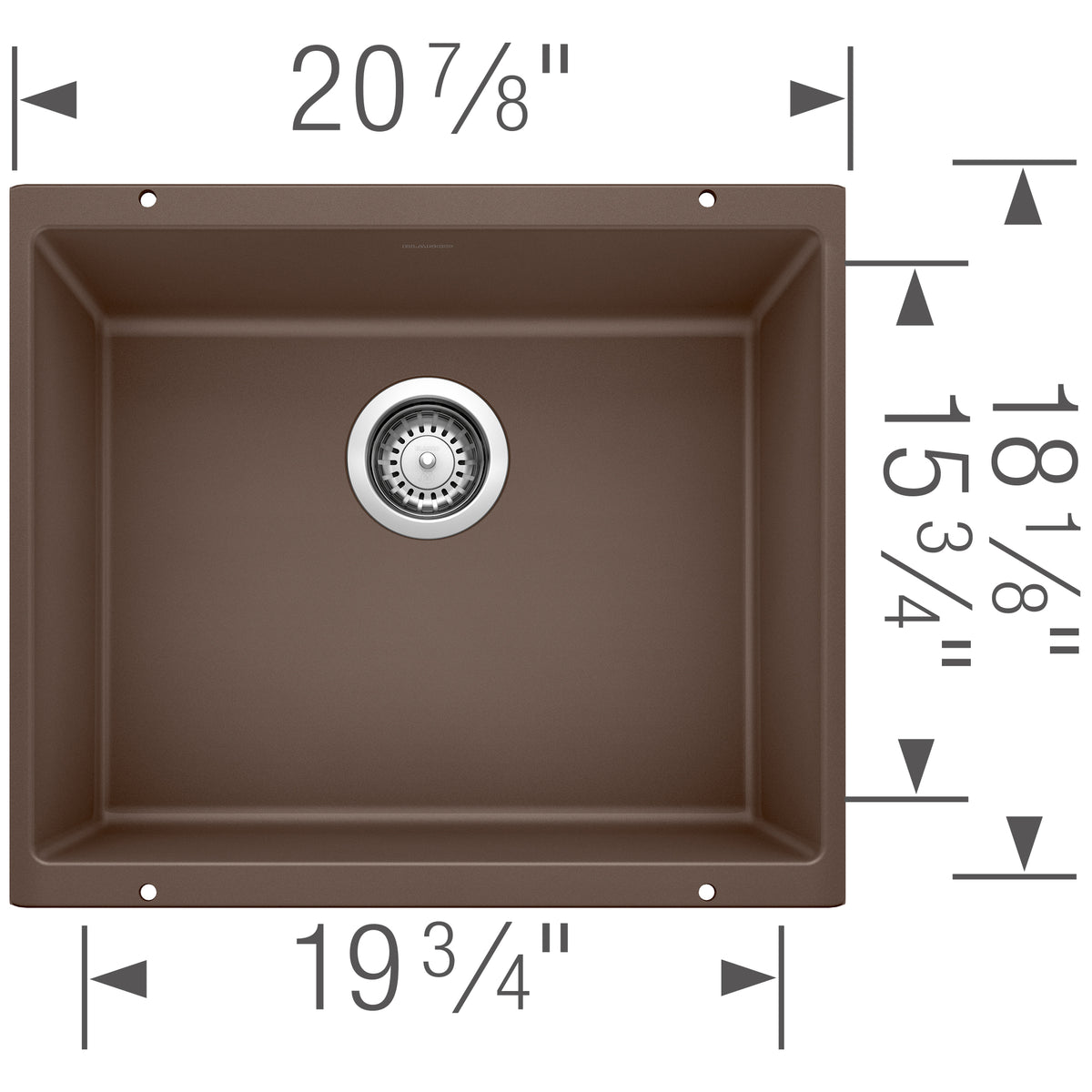 Blanco - 400880 - Precis SILGRANIT 21" Single Bowl Undermount Kitchen Sink - Café - Dimension Shot