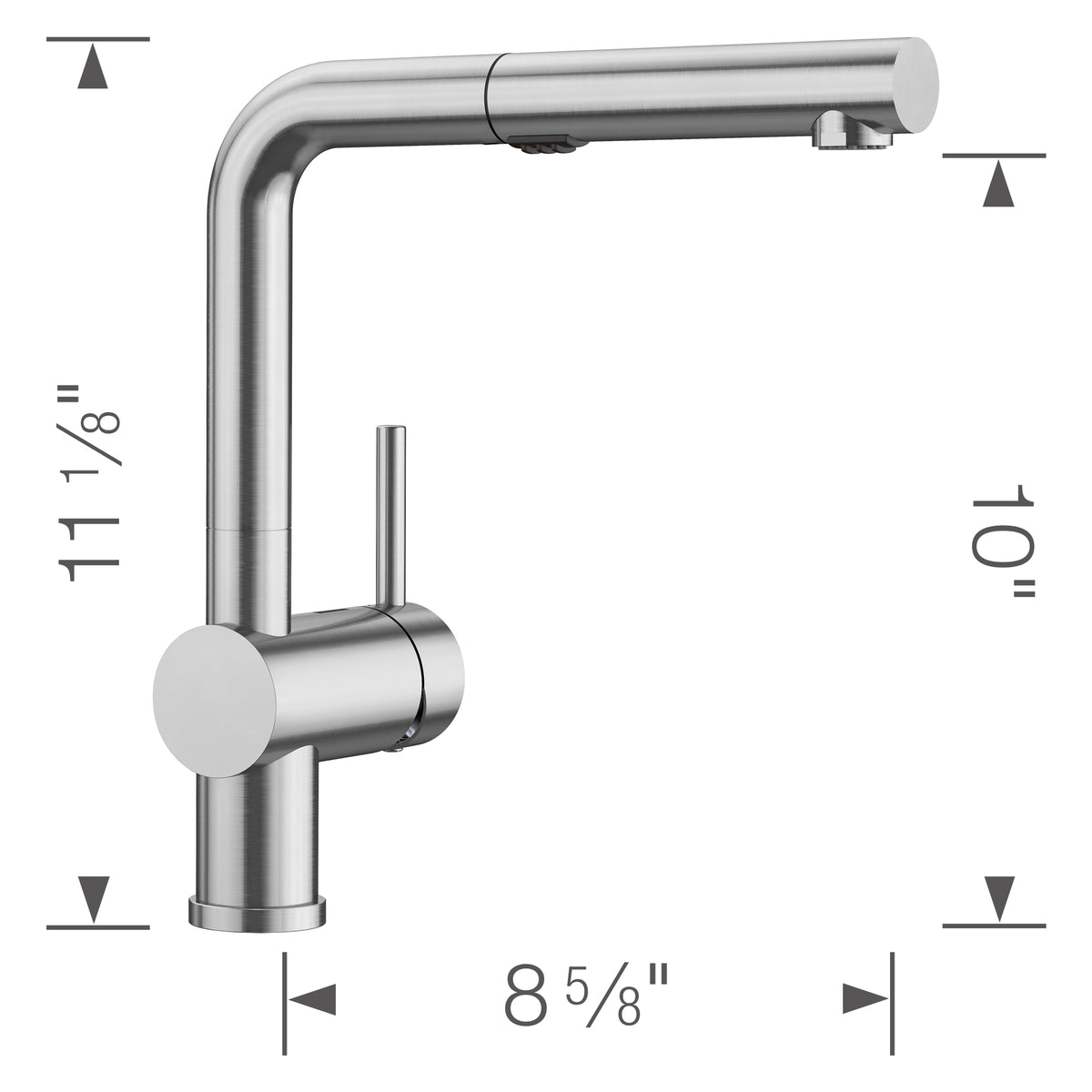 Blanco - 526366 - Linus Low Arc Pull-Out Dual-Spray Kitchen Faucet - PVD Steel - Dimension Shot