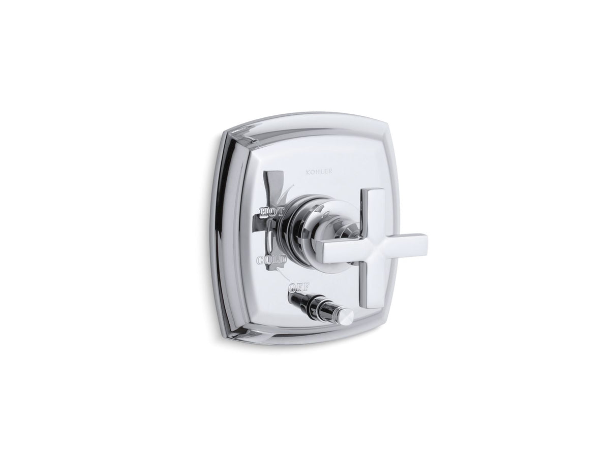 Margaux Rite-Temp pressure-balancing valve trim with push-button diverter and cross handles, valve not included