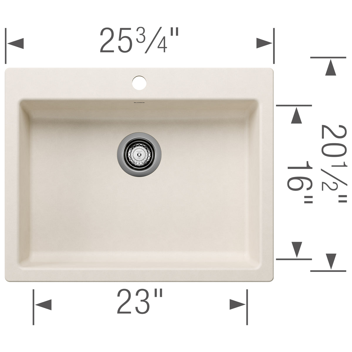Blanco - 402879 - Precis SILGRANIT 25" CSA Single Bowl Drop-In Kitchen Sink - Soft White - Dimension Shot