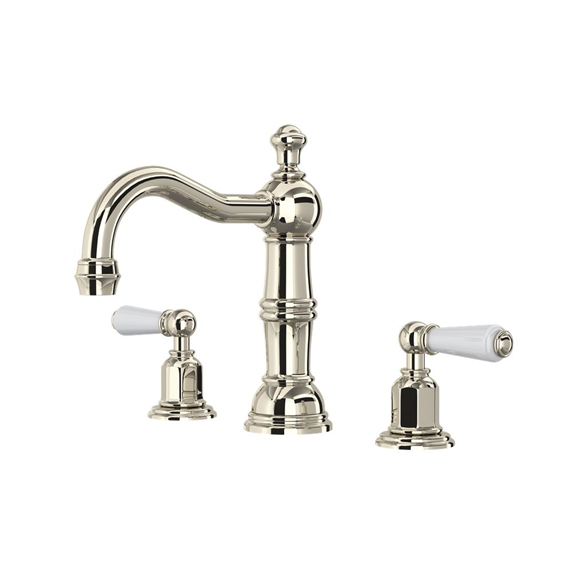Perrin & Rowe Edwardian U.3720L-PN-2 Lavatory Faucet 6-1/2" Deck-Mount 3H 8CC WS 1.20 GPM W/2-Lever Nickel