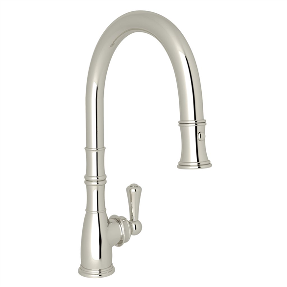 Perrin & Rowe Georgian Era U.4744PN-2 Kitchen Faucet 9-1/4" C Deck-Mount 1H Pull-Down Spray Swivel W/1-Lever Nickel
