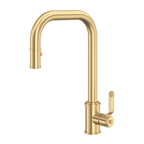 Perrin & Rowe Armstrong U.4546HT-SEG-2 Kitchen Faucet 9-1/2" U-Spout Deck-Mount 1H Pull-Down Spray W/1-Lever Gold