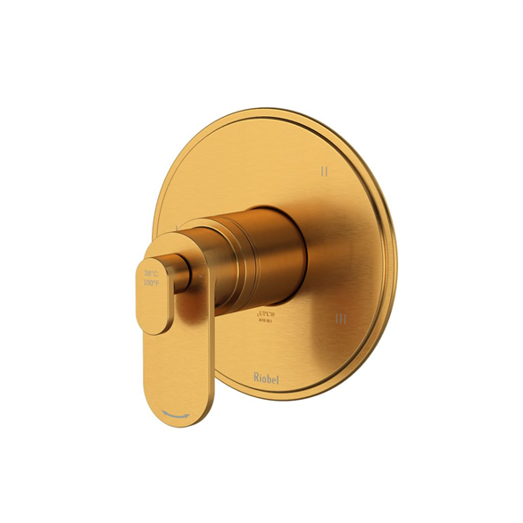 Riobel Arca TAA45BG 6", 1/2" Brass Round 3-Function, Coaxial, Pressure Balance, Thermostatic Wall-Mount Valve Trim 6.30 GPM With 2-Lever Handles, Check Valves Brushed Gold