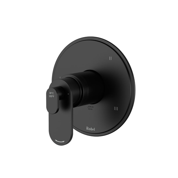 Riobel Arca TAA45BK 6", 1/2" Brass Round 3-Function, Coaxial, Pressure Balance, Thermostatic Wall-Mount Valve Trim 6.30 GPM With 2-Lever Handles, Check Valves Black