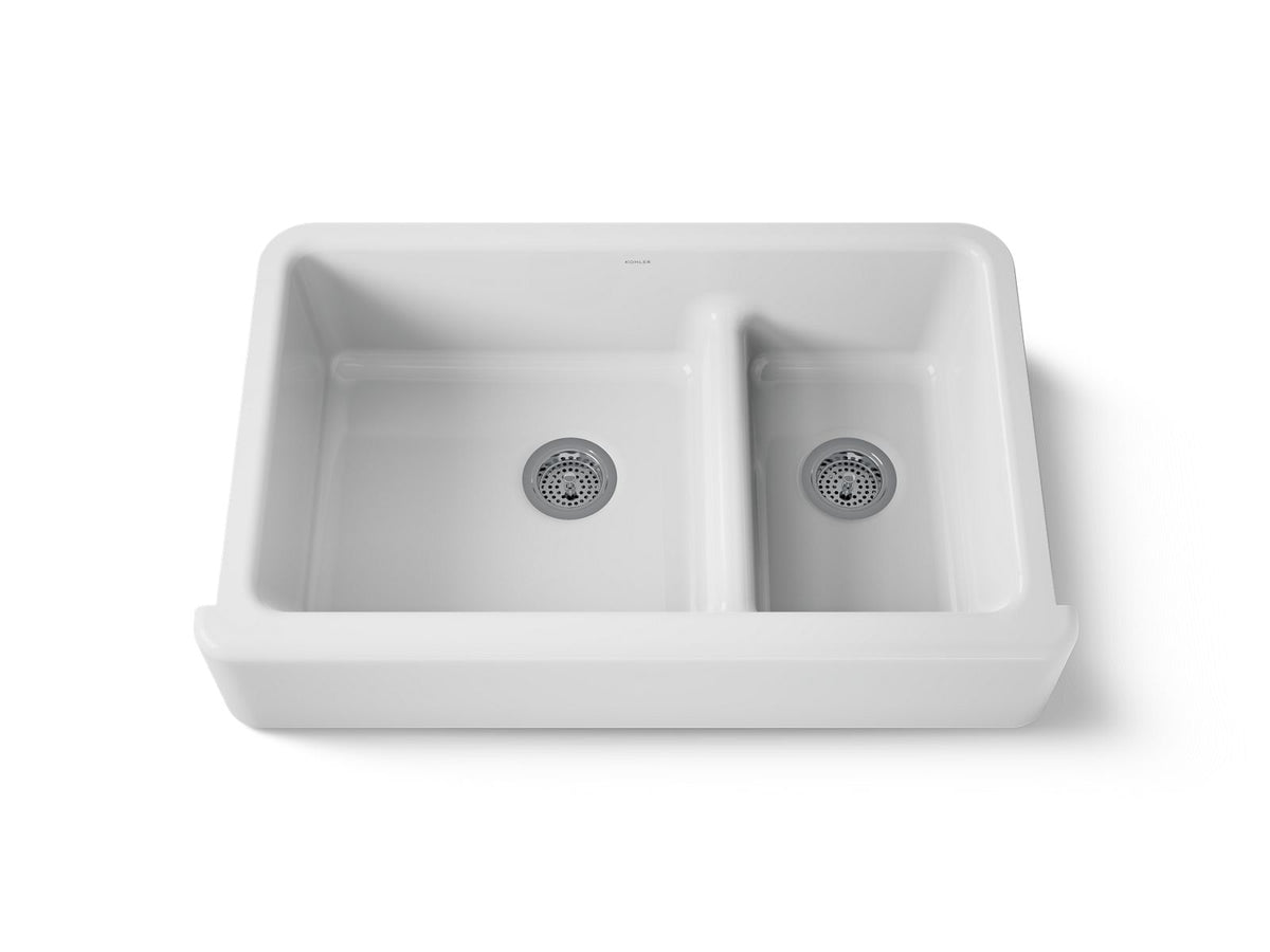 Kohler 6427-0 Whitehaven Smart Divide 35-3/4" undermount double-bowl farmhouse kitchen sink