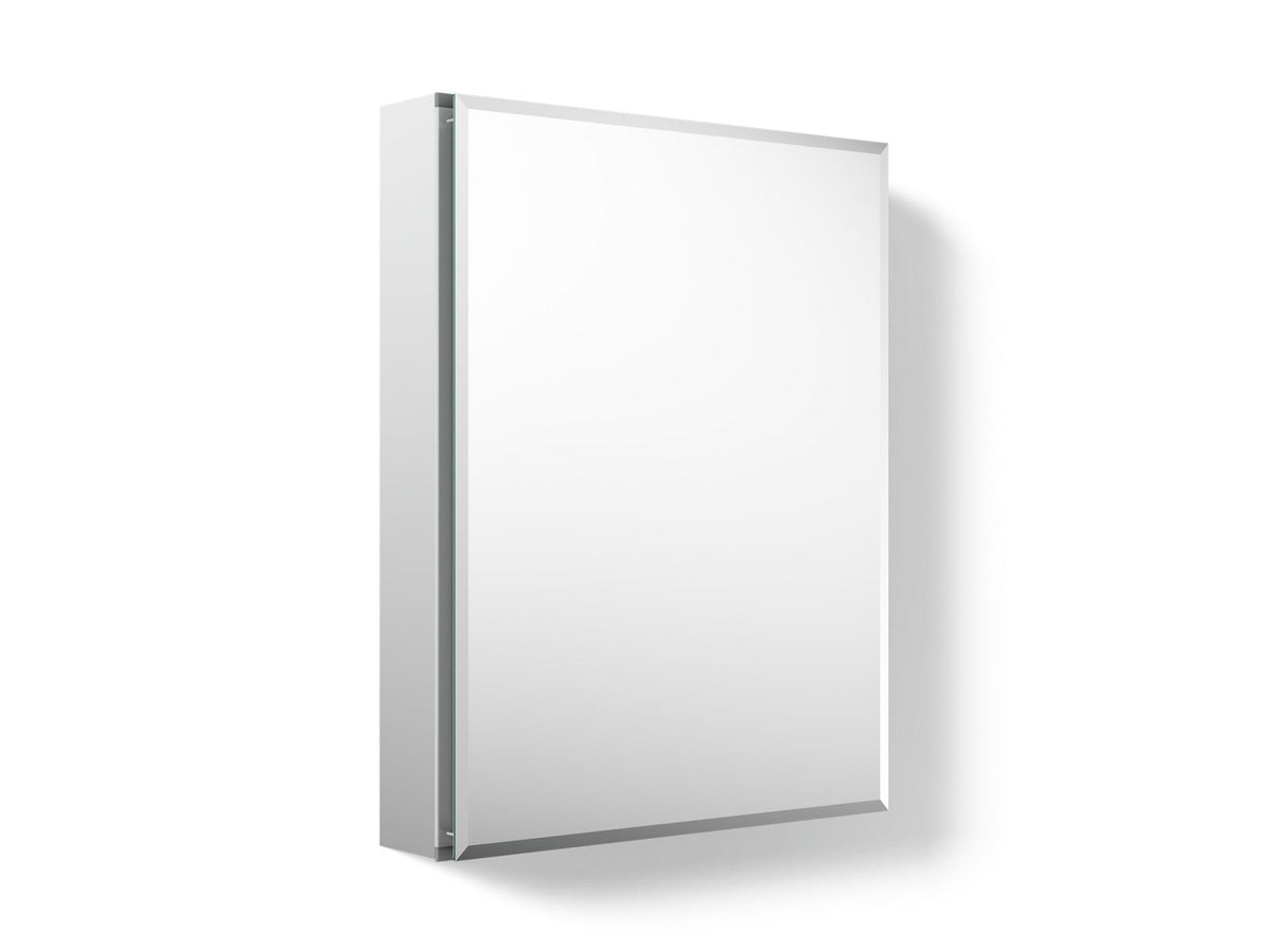 Kohler CB-CLC2026FS 20" W x 26" H aluminum single-door medicine cabinet with mirrored door, beveled edges