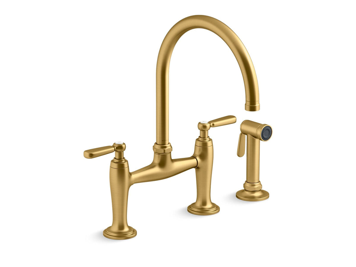 Kohler 28356-2MB Edalyn by Studio McGee Two-hole bridge kitchen sink faucet with side sprayer