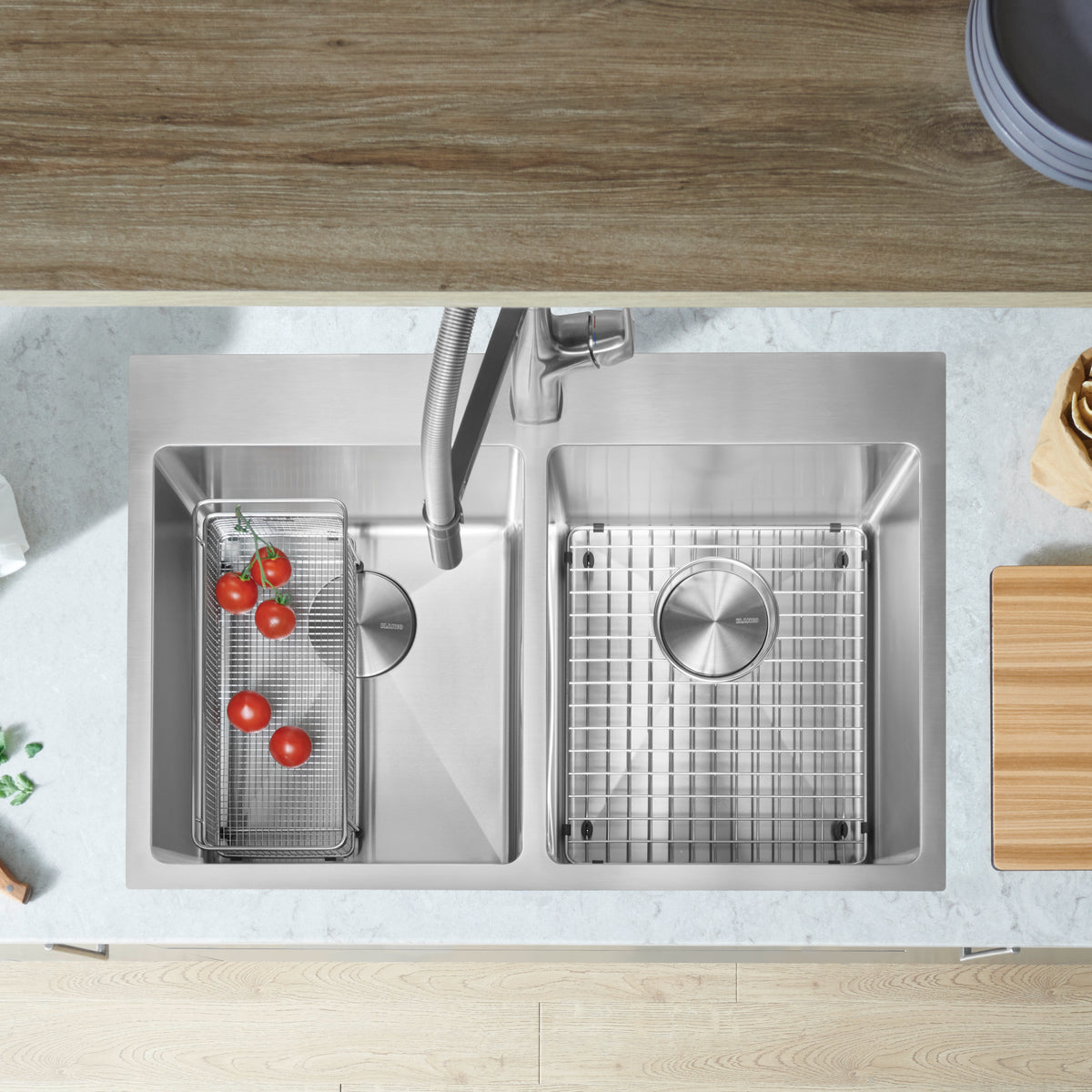 Blanco - 402611 - Quatrus R15 31" 50/50 Double Bowl Dual Mount Stainless Steel Kitchen Sink - Satin Polish - Beauty Shot 5