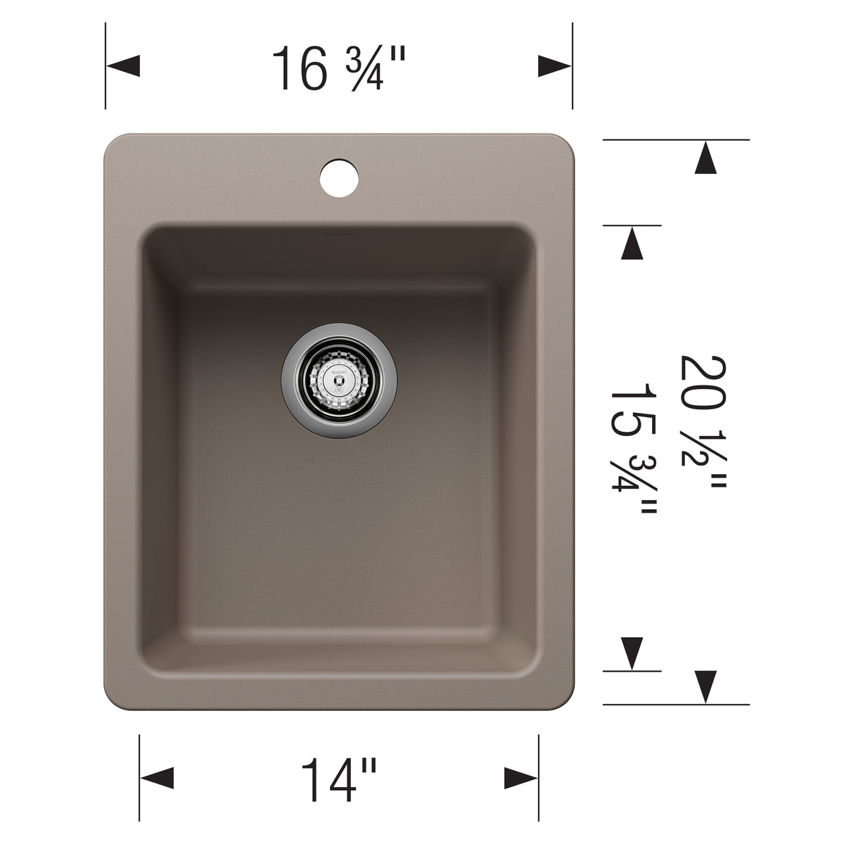 Blanco - 403670 - Liven SILGRANIT 17" Dual Mount Bar Sink - Truffle - Dimension Shot