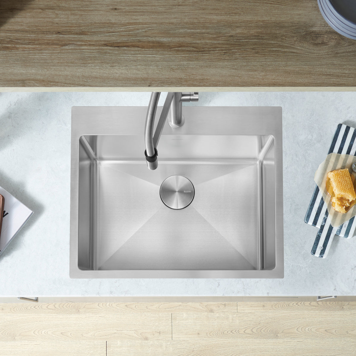 Blanco - 402613 - Quatrus R15 25" Single Bowl Dual Mount Stainless Steel Kitchen Sink - Satin Polish - Beauty Shot 2
