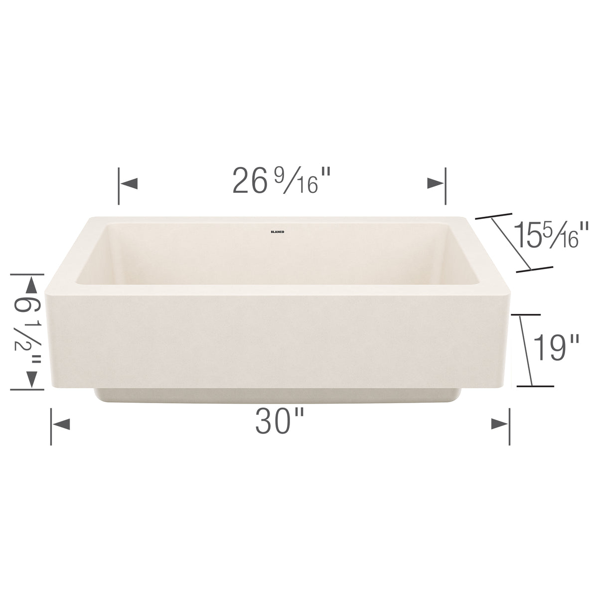 Blanco - 402900 - Vintera SILGRANIT 30" Single Bowl Apron-Front Farmhouse Sink - Soft White - Dimension Shot